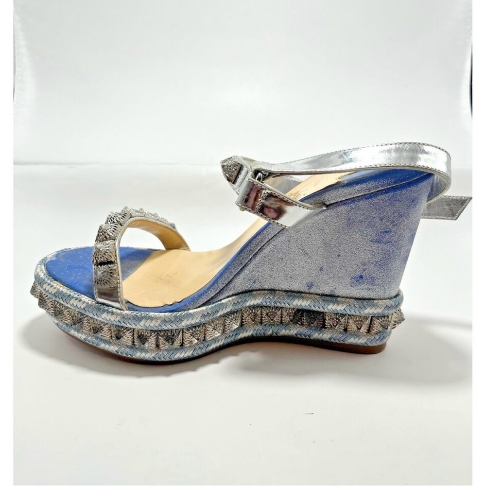 Christian Louboutin Silver Studded Wedge Sandals - Picture 10 of 11